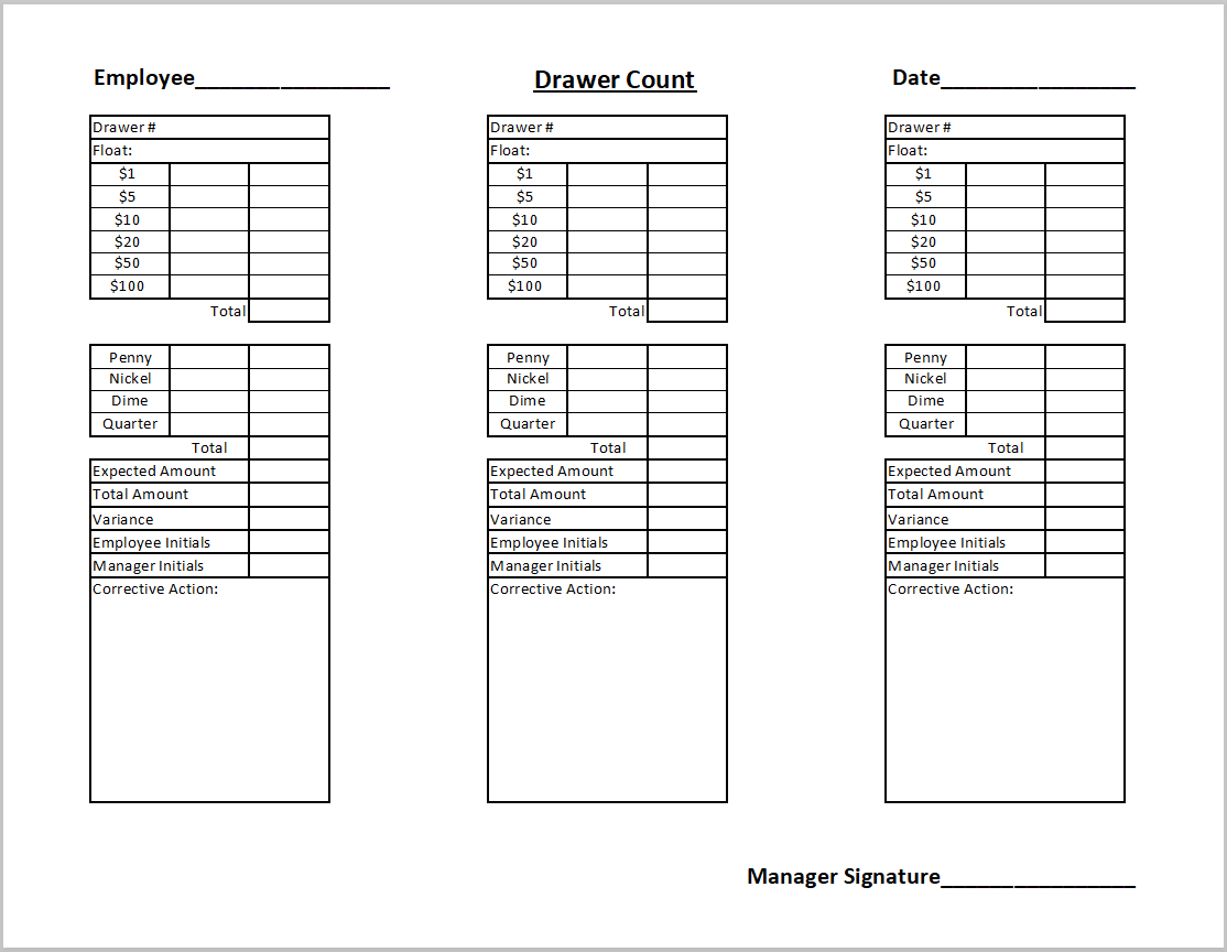 Drawer Count Operational Document preview