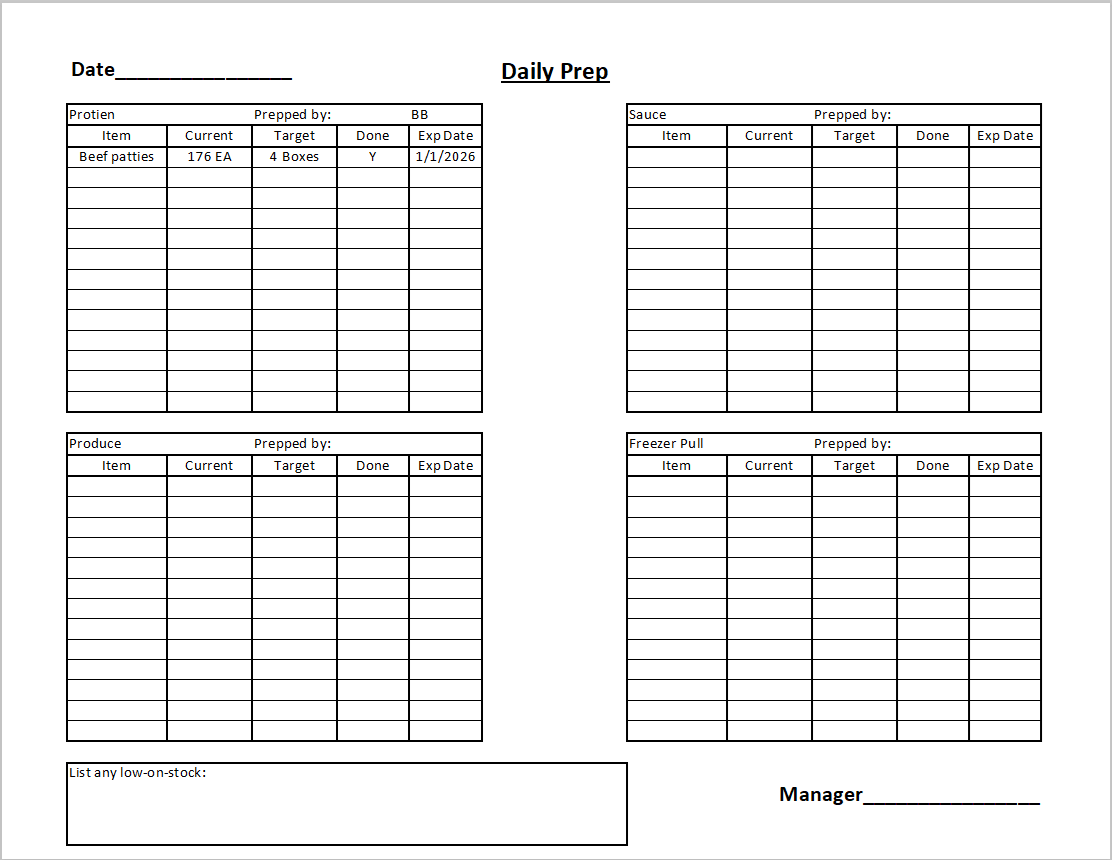 Daily Prep Log preview